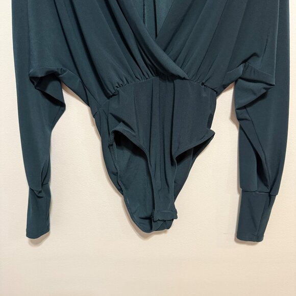 Forever 21 Womens XS Dark Green Long Sleeve Deep V-Neck Bodysuit - Picture 2 of 7